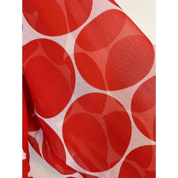 Lane Bryant Top Women 18 Red Sheer Circle Twee Festive Mature Classic Preppy 80s - Picture 5 of 15